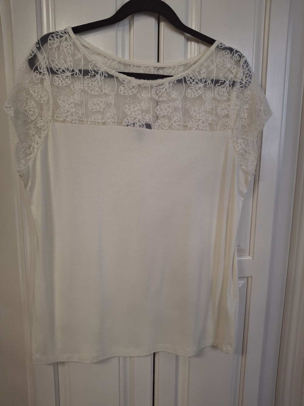 Chaps Ivory Lace Yoke Short Sleeve Blouse